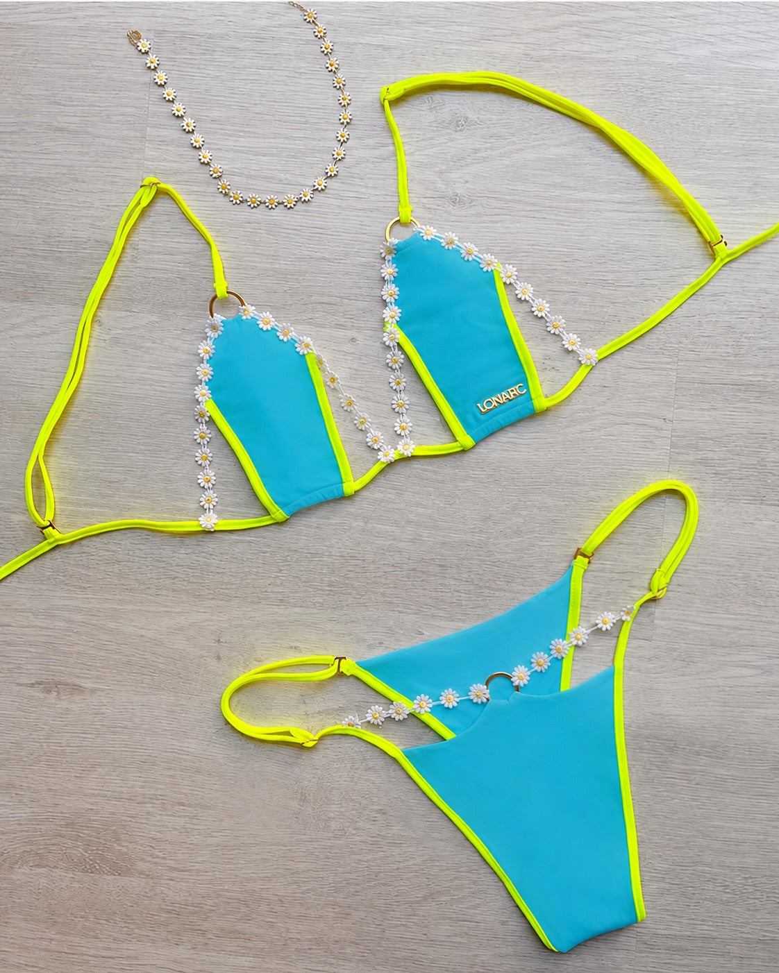 Cassie Bottom Blue Mint and Neon Yellow Strips