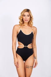 Coco One Piece Black and Nude Stripes