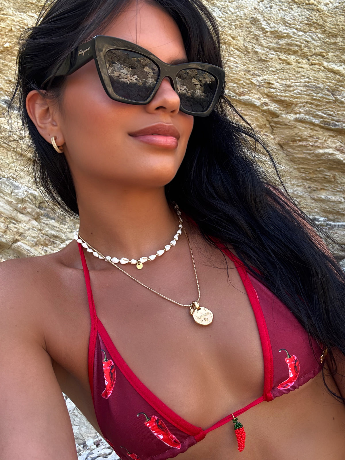 Tiny Top Chilli print and red strips