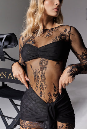 Lady Lace Mini Dress Black