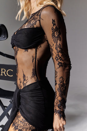 Lady Lace Mini Dress Black