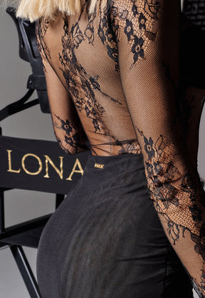 Lady Lace Mini Dress Black