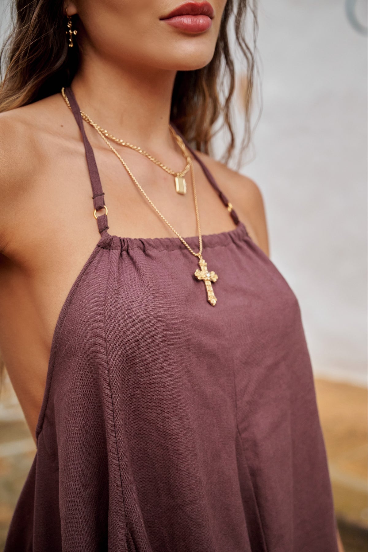 Oia Cotton Dress Brown