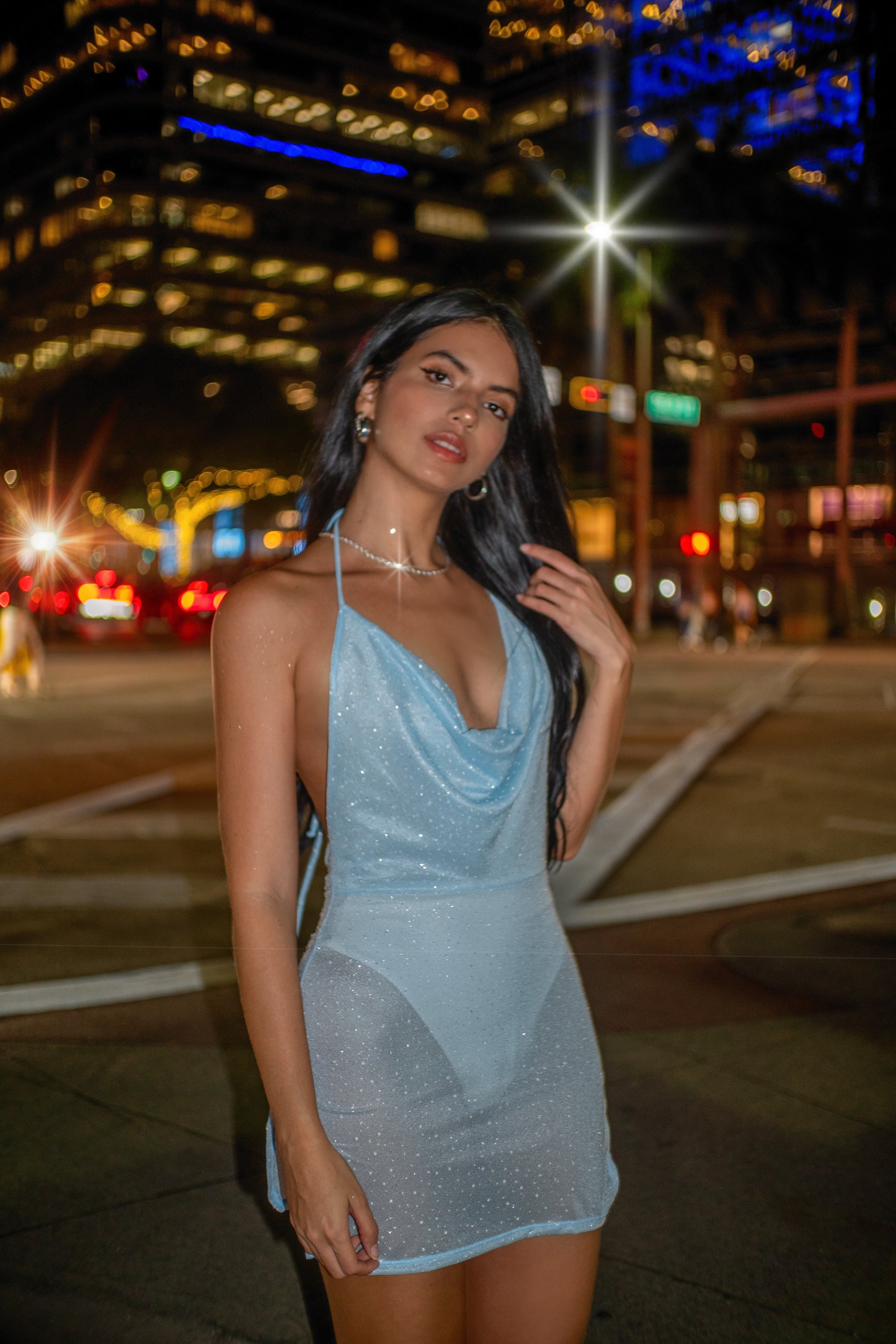 Skyline Mini Dress Baby Blue