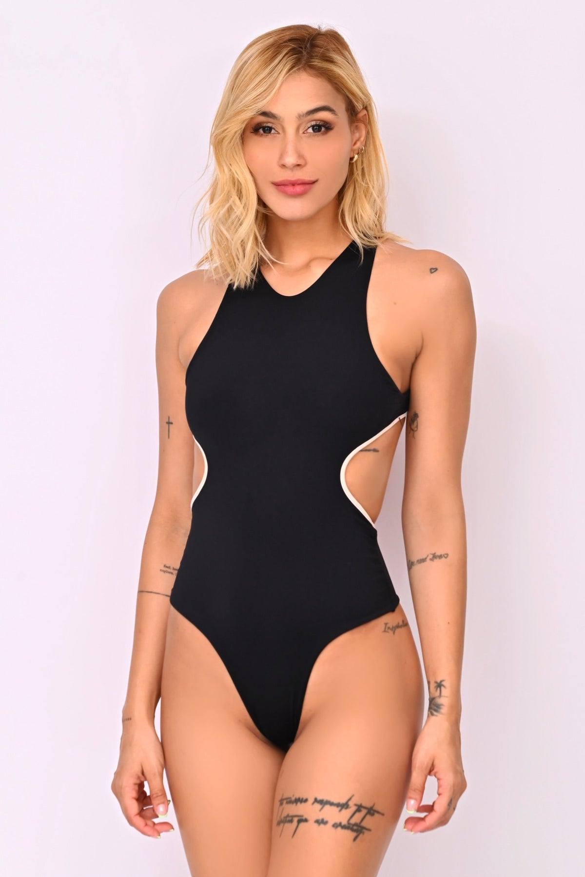 Rue One Piece Black and Nude Strips