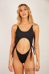 Tulum One Piece Black and Nude Strips
