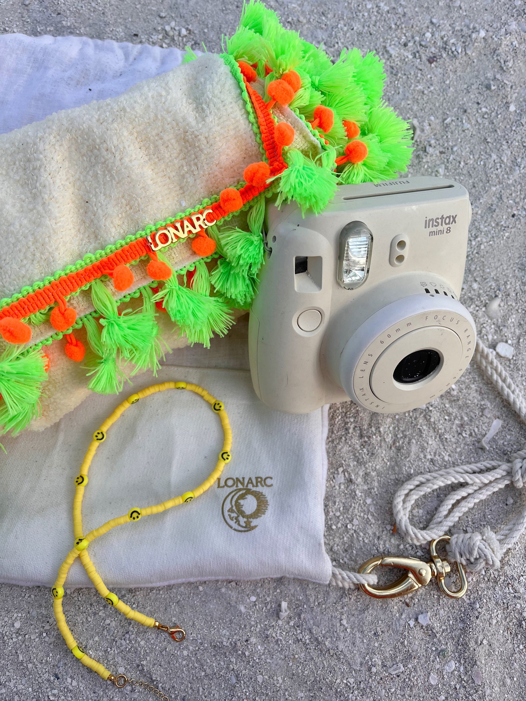 Lonarc Towel Yellow with Neon Green and Neon Orange Pompons