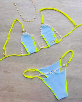 Cassie Top Blue Mint and Neon Yellow Strips - Limited Edition