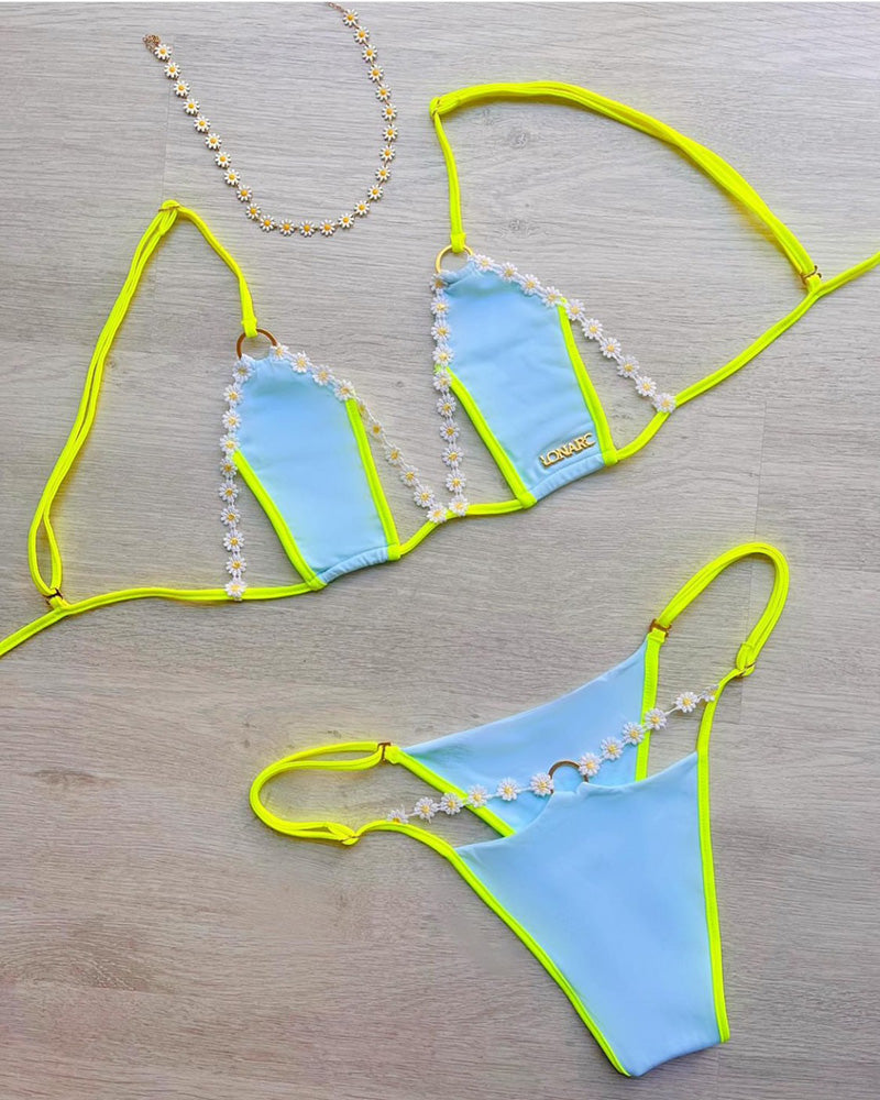 Cassie Top Blue Mint and Neon Yellow Strips - Limited Edition