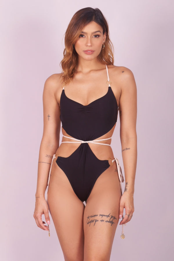 Model wearing a Lonarc One-Piece Swimsuit black