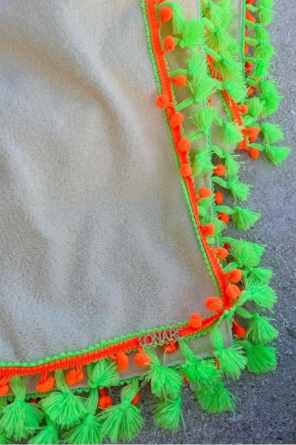 Lonarc Towel Yellow with Neon Green and Neon Orange Pompons