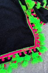 Lonarc Towel Black with Neon Green and Pink Pompons